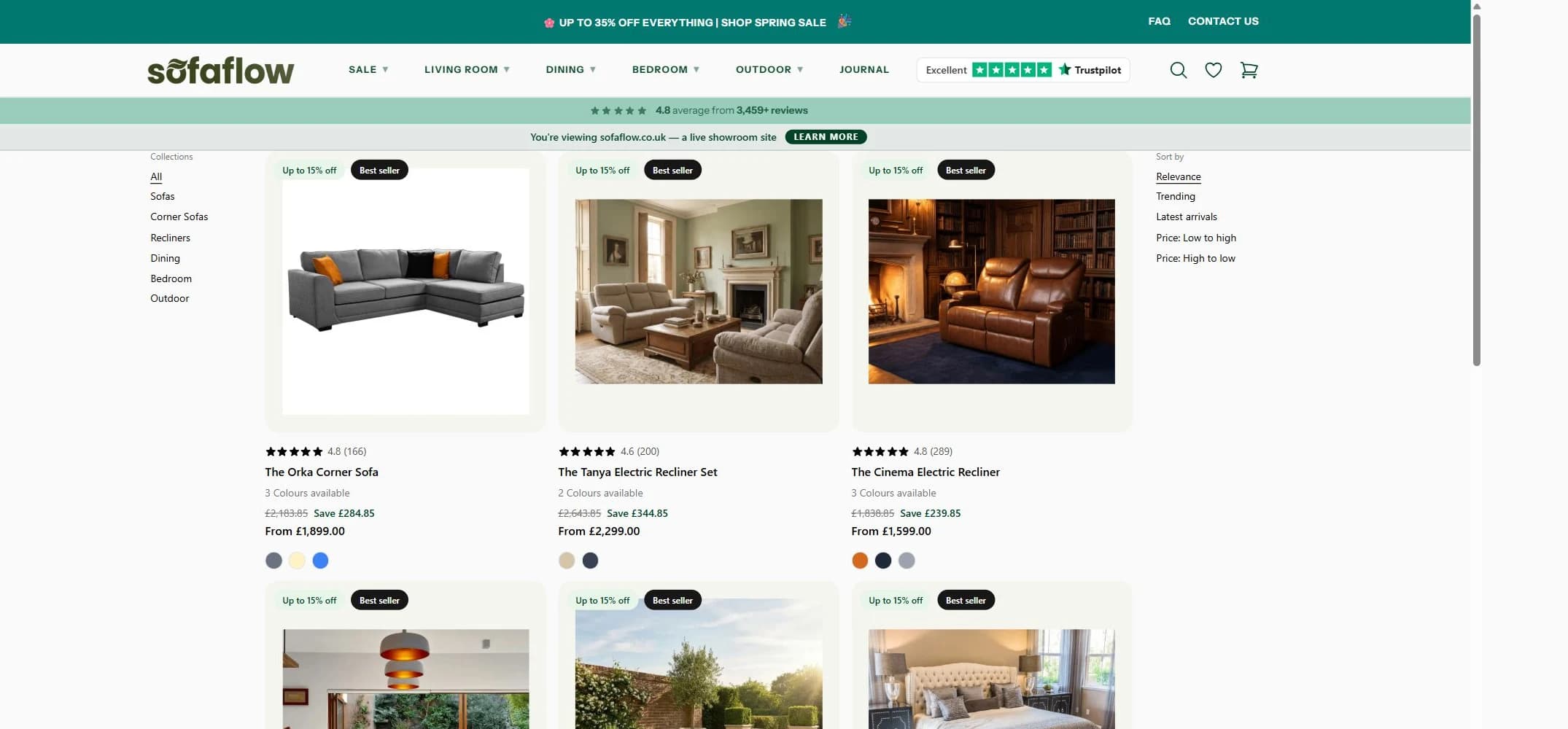 SofaFlow furniture catalogue with collection filters and product cards