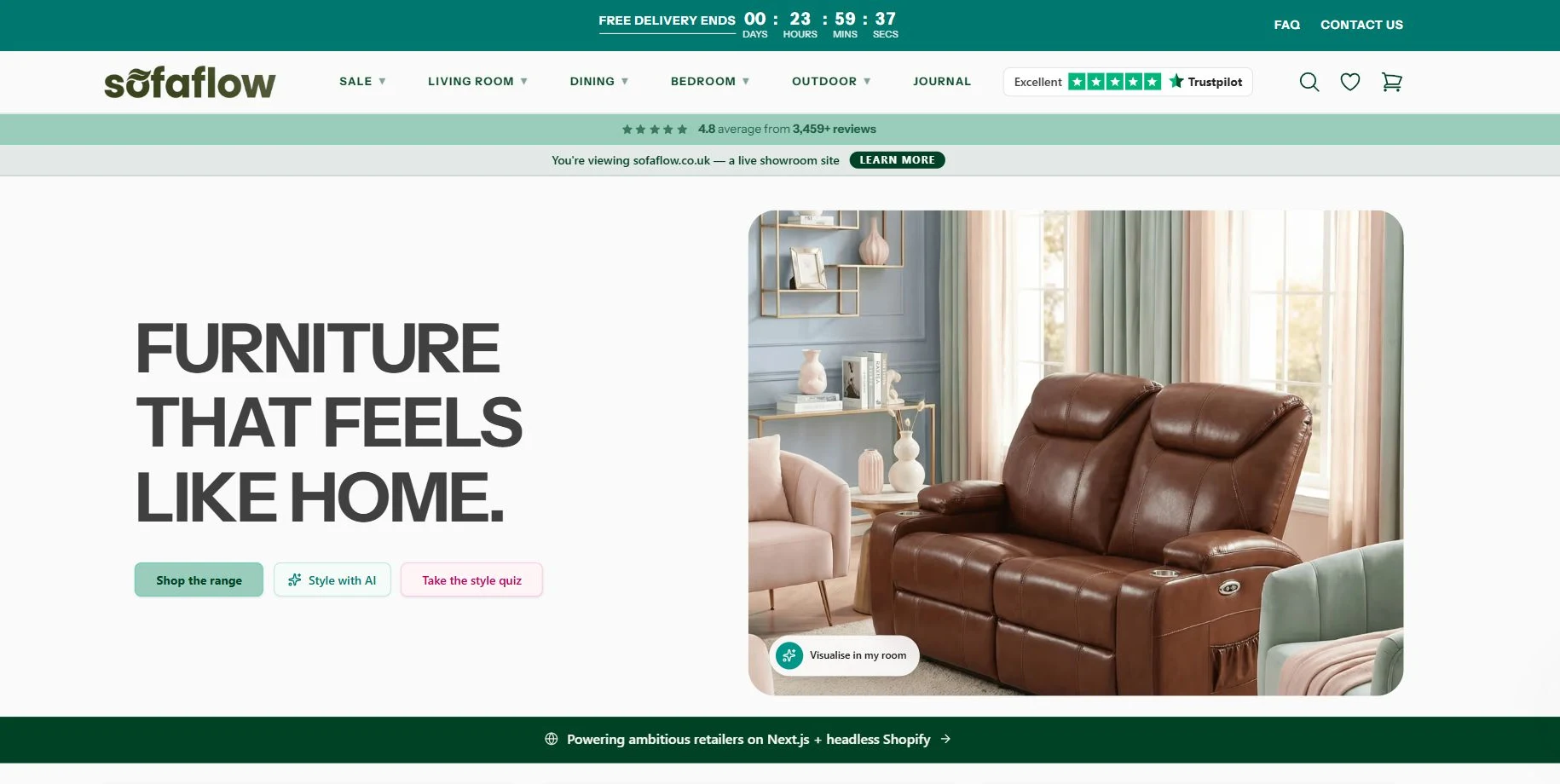 Current SofaFlow storefront landing page
