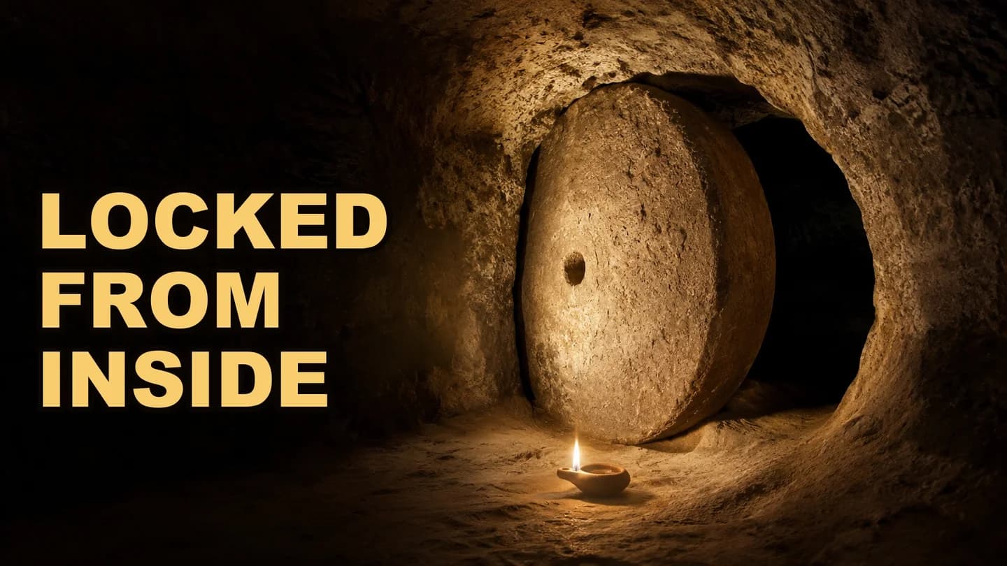 Sapiens Untold episode artwork: a lamp-lit stone door at Derinkuyu, with the words Locked from Inside